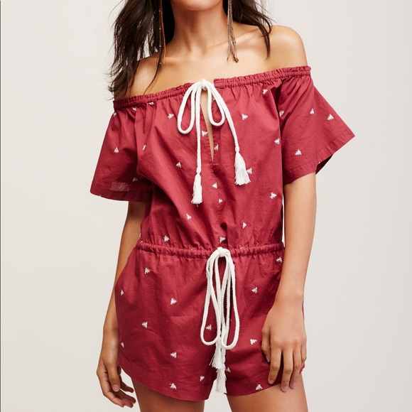 Free People Red Embroidered Lounger Romper Jumper - Picture 5 of 8